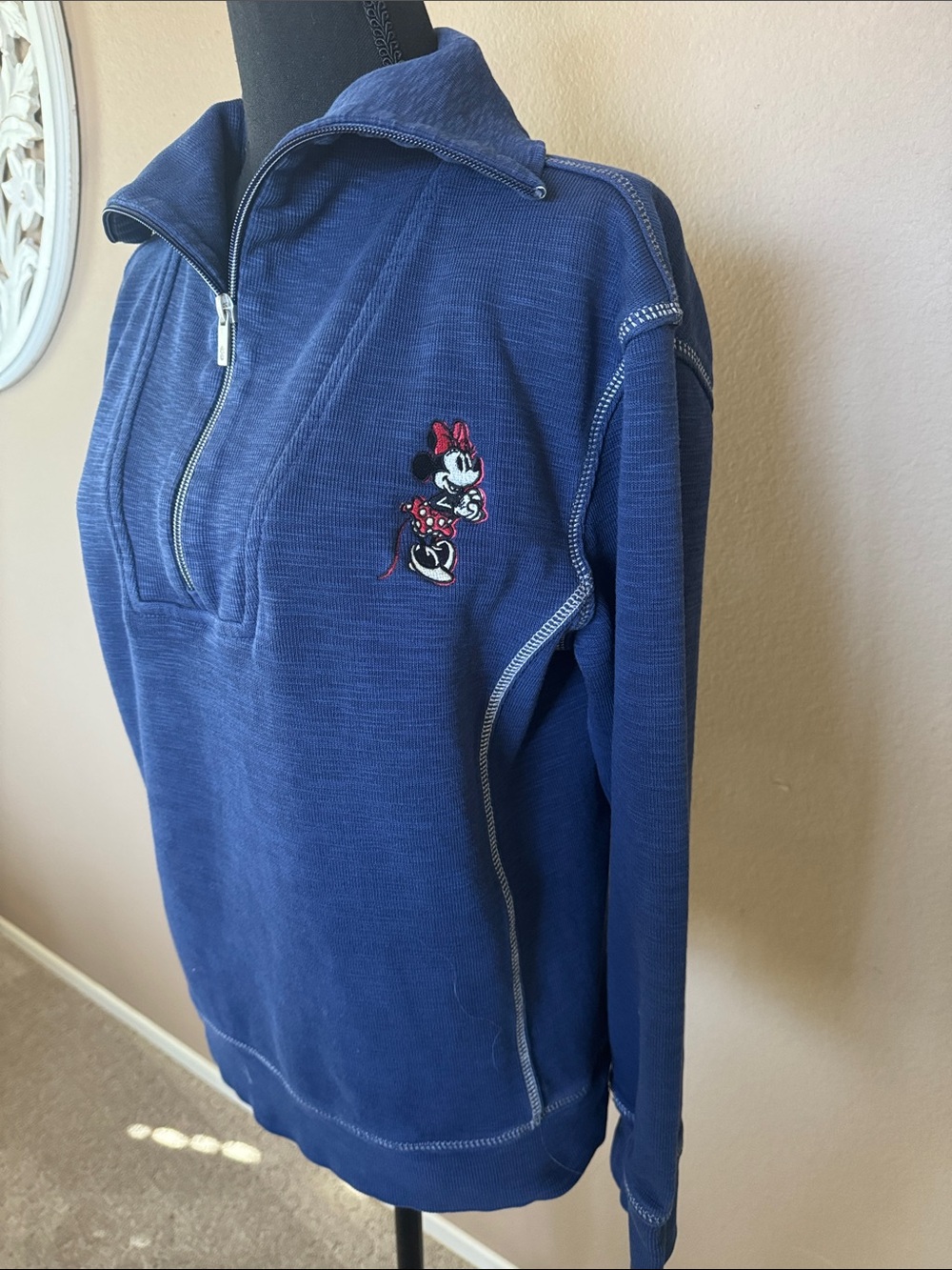 Tommy Bahama Navy Blue Quarter-Zip Sweatshirt with Minnie Mouse Embroidery